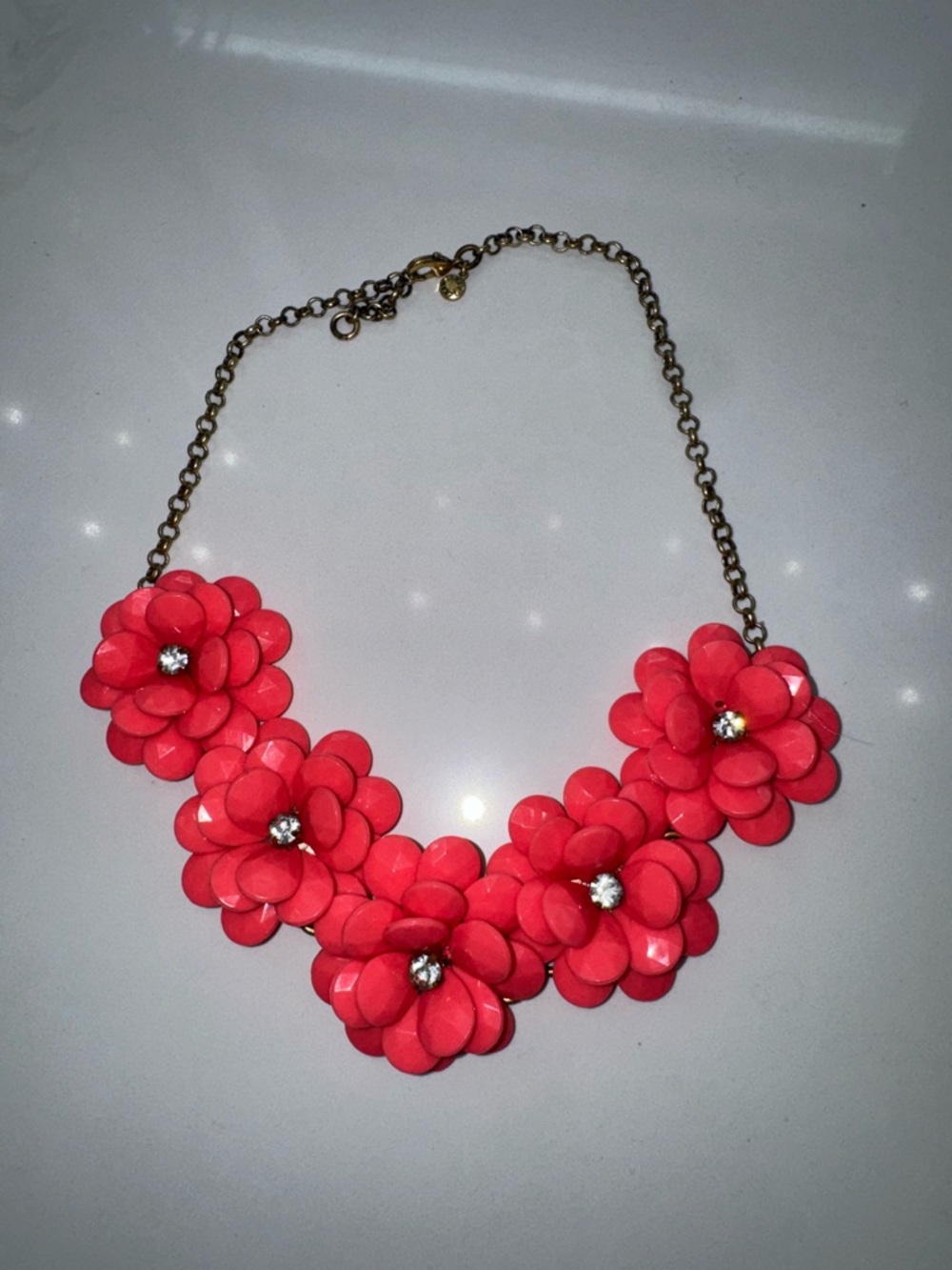 J Crew Bright Pink Floral Rhinestone Necklace!